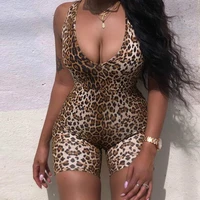 high street v neck leopard print fitness biker playsuits summer sleeveless sexy bodycon rompers short jumpsuits for woman 2020