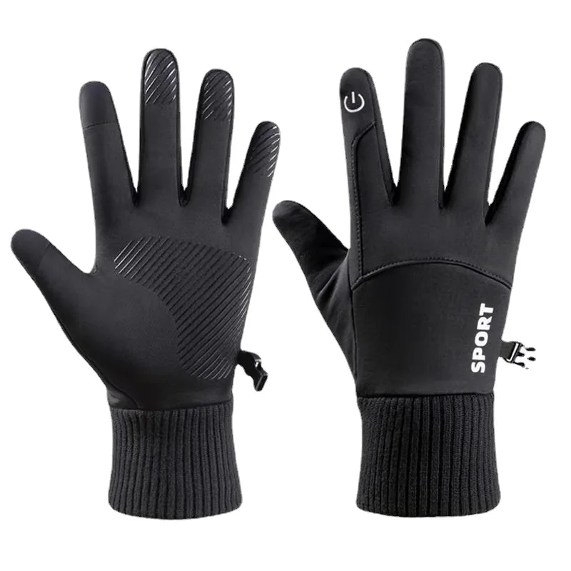 

Men's Cycling Gloves Autumn and Winter Outdoor Mountaineering Sports Plus Velvet Thick Touch Screen Warm Gloves Black Gloves