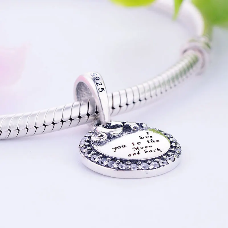 Кулон бусина из серебра 925 пробы с цирконом Я люблю тебя до Луны и спины|Бусины| |