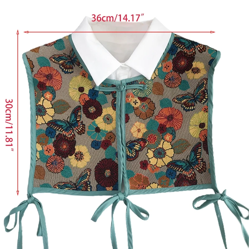 

Women Chinese Style Embroidery Half Top Shawl Vintage Flroal Cheongsam Fake Collar Lace-Up Decorative Neck Cover Dickey Short Ca
