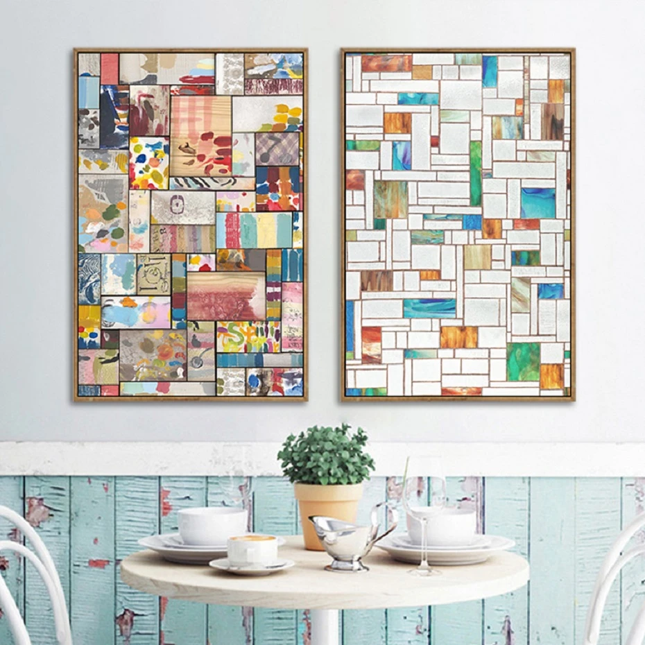 Modern Abstract Square Multi Colors Canvas Painting Poster Print POP Wall Art Picture on for Kids Room Gallery Home Decor | Дом и сад