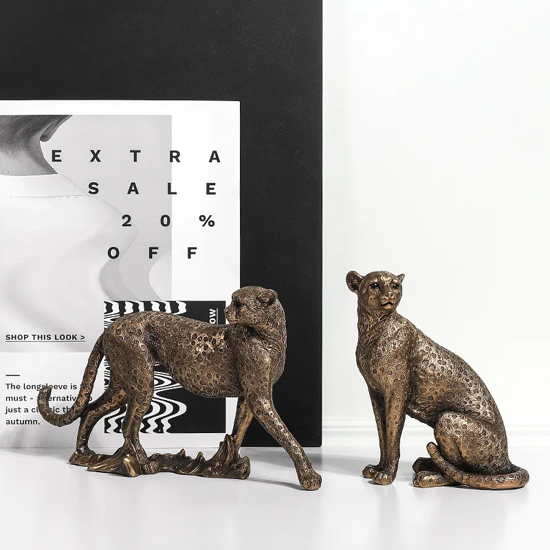

European Decor Retro Leopard Crafts Ornaments Office Wine Cabinet Decoration Animal Model Leopard Statue Desktop Ornaments