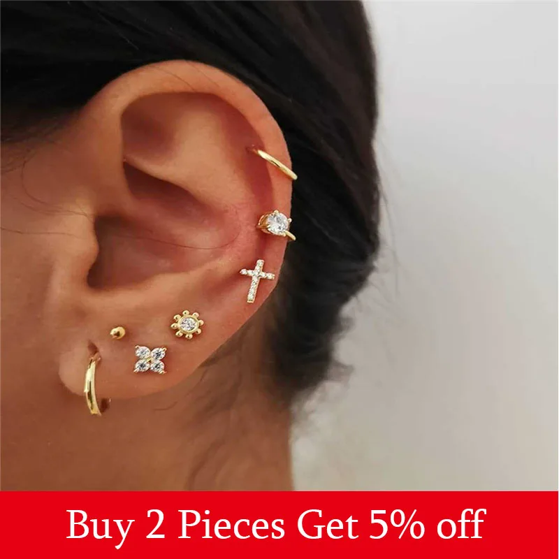 Punk Gold Color Butterfly Snake Star Cross Cactus Earrings Set for Women Crystal Geometric Studs Statement Jewelry | Украшения и