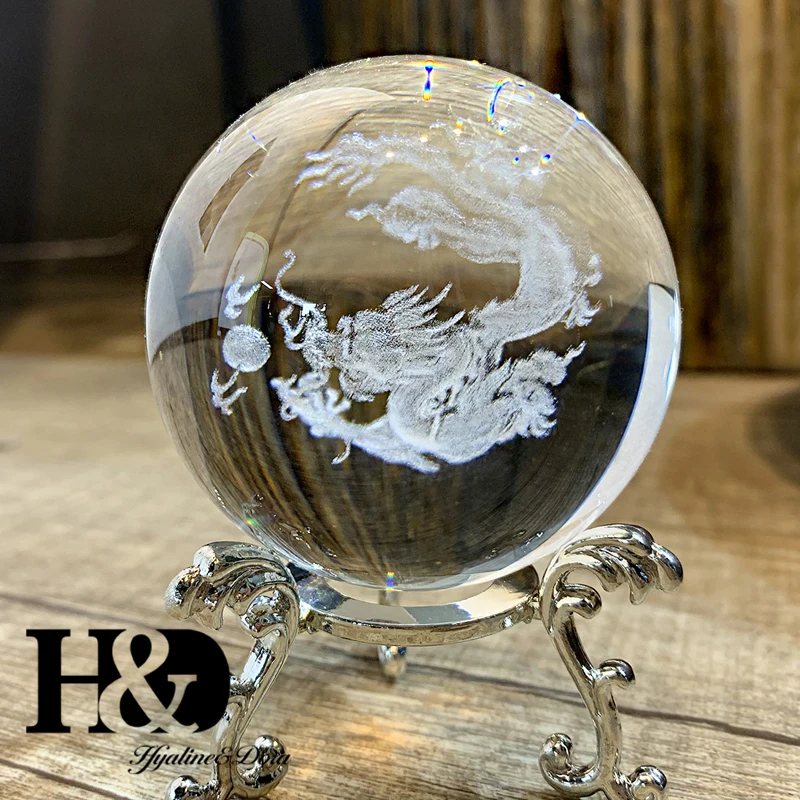 H & D 60 мм 3D лазерная гравировка дракона хрустальный шар стеклянные миниатюры