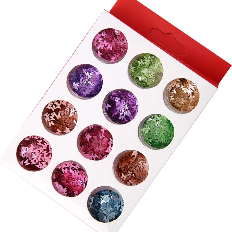 Набор из 12 разноцветных блесток для ногтей в форме бабочки | Красота и здоровье