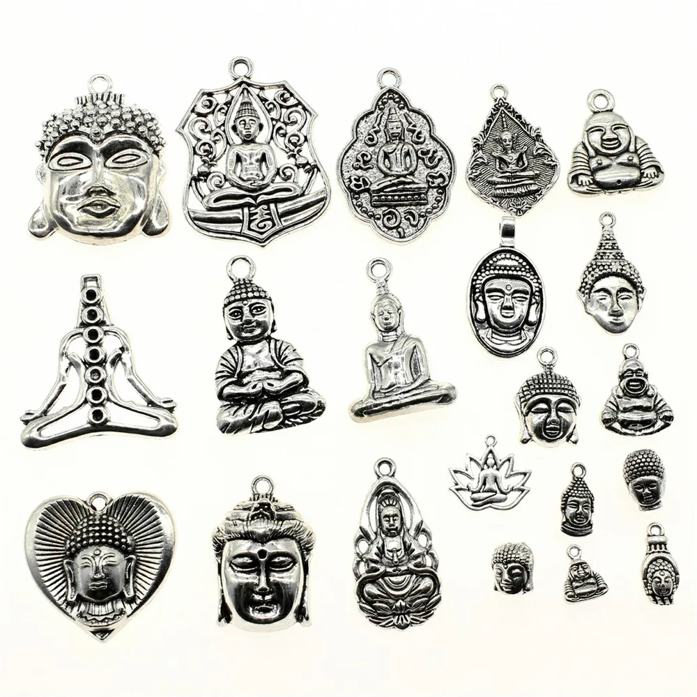 

WYSIWYG 40g Antique Silver Color Zinc Alloy Random Mix Styles Buddha Charms DIY Handmade Craft For Jewelry Making