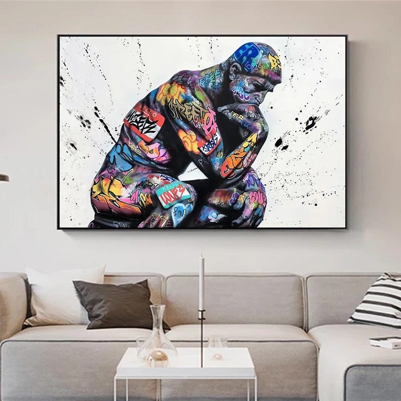 

Thinker Man Graffiti Art Paintings on the Wall Art Posters and Prints Portrait of Think Canvas Pictures For Living Room Cuadros