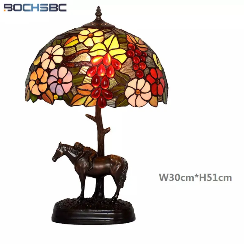 Koop Bochsbc Tiffany Stijl Tafellamp Tuin Wijngaard Orchidee Bird Boom Bureaulamp Gebrandschilderd Glas Bed Verlichting Mozaïek Lichten