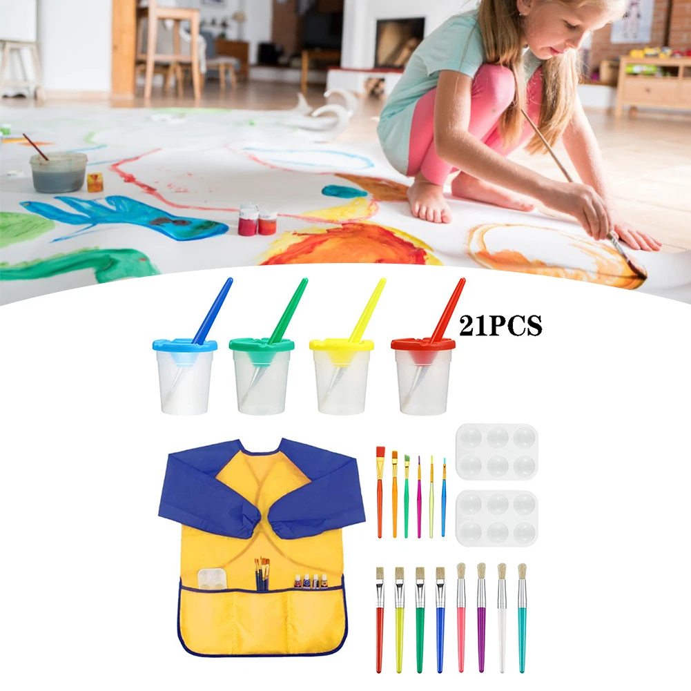 

Sponge Paint Brushes Kits Painting Brushes Tool Kit With Waterproof Apron And More For Kids Early DIY Learning 21PCS/Set