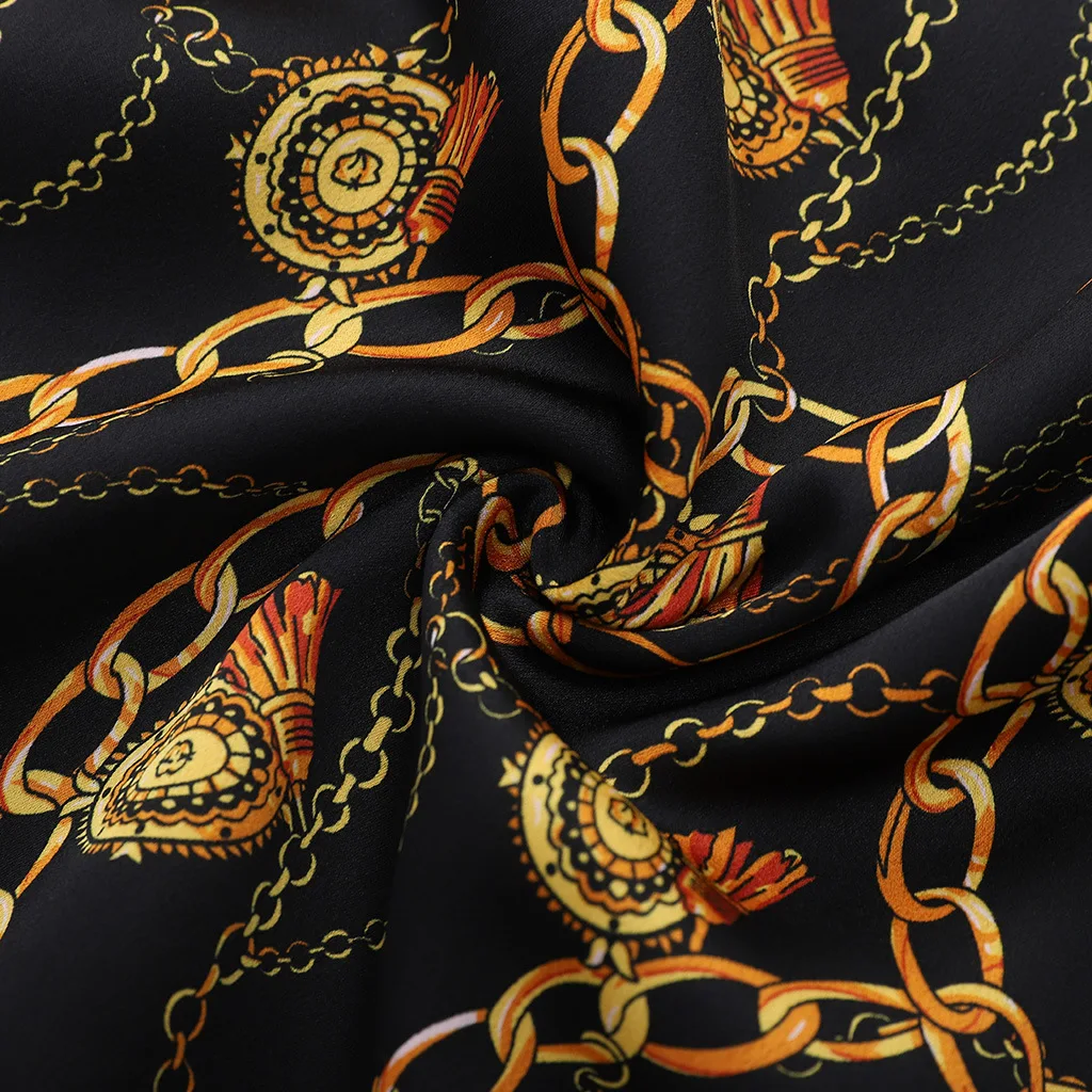 

Vintage Golden Steel Chain Print Blouse Women Vogue Loose Shirt Tops High Street V Neck Elegant Ladies Kimono Blusas Mujer