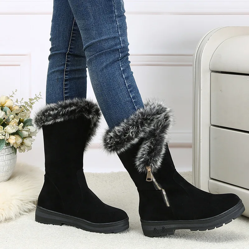 MHYONS 2019Winter Mid-Calf boots High Women Snow Boots plush Warm shoes easy wear girl female hot size 35 - 40 black | Обувь