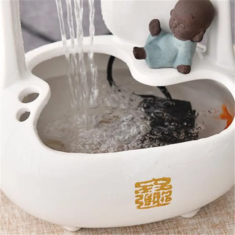 Creative Chinese Ceramic Fish Tank Water Fountain Decoration Living Room Office Desktop Humidification Feng Shui Ornaments