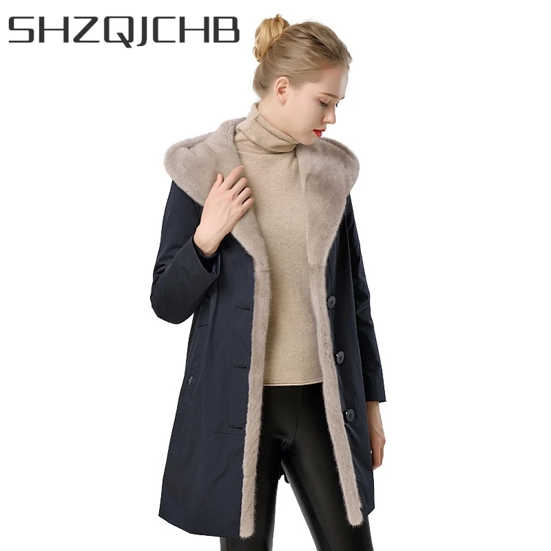 

JCHB 2021 Real Fur Female Coat Mink Coat Winter Jacket Women Parkas Women's Clothing Hooded Casaco Feminino Inverno E11-1033 Pp