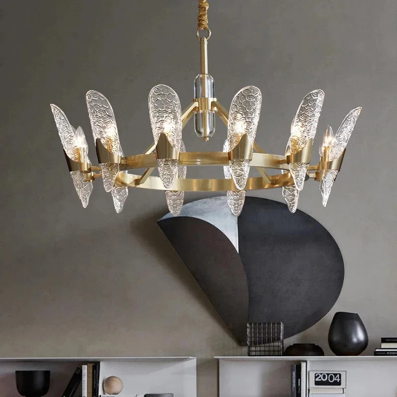 

Nordic Modern Luxury Crystal Chandelier For Dining Full Copper Gold Luxurious Round Cord Hanging Dining Lights