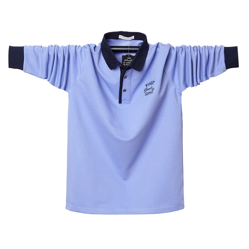 Мужская хлопковая рубашка-поло с длинным рукавом большого размера | одежда