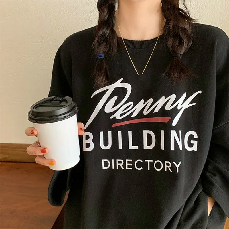 Gagarich Women Spring T-shirts New O Neck Three Quarter Sleeve Midi Long Femme Tops Korean Fashion Letter Print Loose T Shirt | Женская