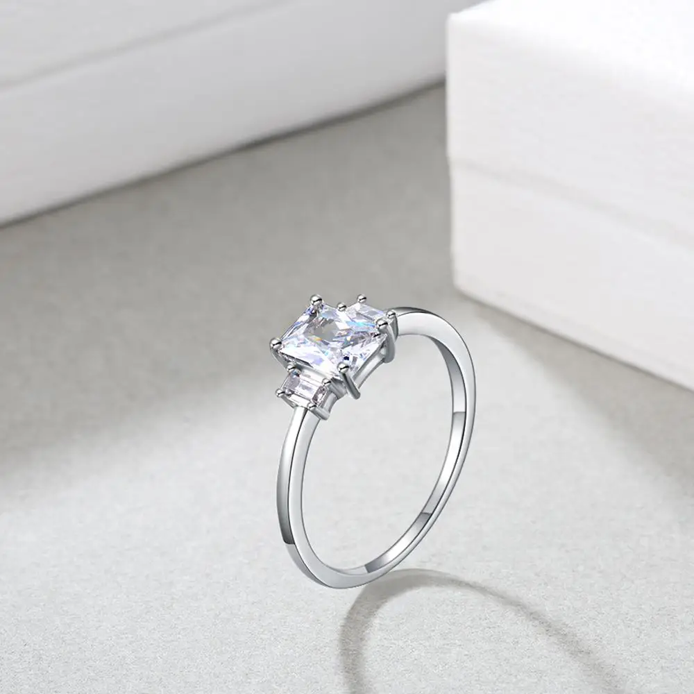 

E Jewelry Sterling Silver 925 Ring Square AAA Zircon Engagement Rings for Women Gemstone Jewelry Rings Fashion Anniversary Gift