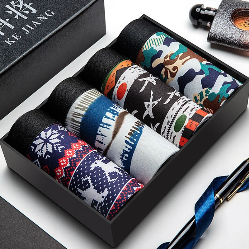 Boxer Shorts Men's Boxer Underwear Men's Cotton Underwear Sexy Printing Loose Size Soft Breathable Underwear