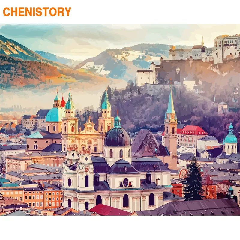 CHENISTORY Рамка Картина Сделай Сам картина по номерам город Набор для создания пейзажа акриловая Раскраска по номерам Картина Настенная живопись холст для дома - Цвет: 190718-02