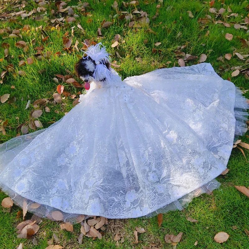 Роскошное платье с вышивкой и шлейфом для маленьких собак свадебное блестящее