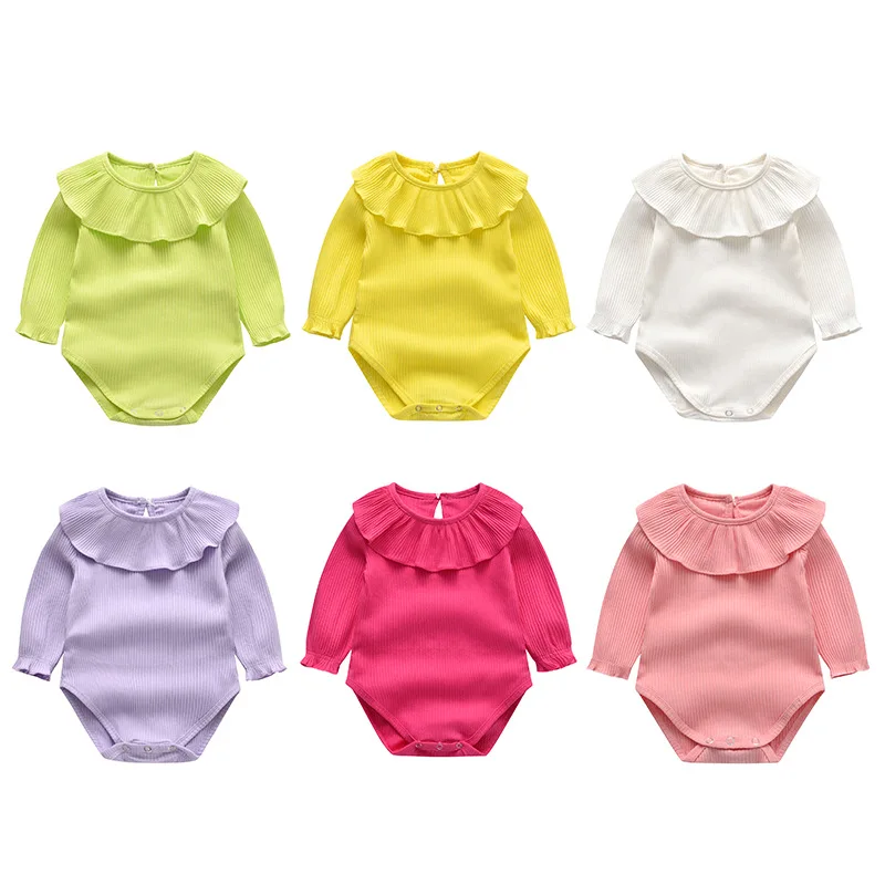 

Free Shipping! Baby Girl's Creeping Suit Long Sleeve Solid One-piece Lace Collar
