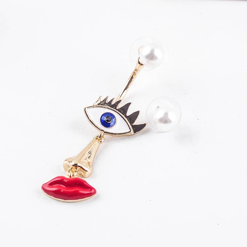 Hyperbole лицо синяя Эмаль сглаза нос красный рот серьга с искусственным жемчугом