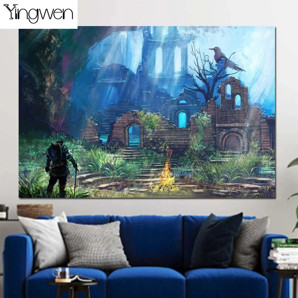 

5D Diy Diamond Painting Cross Stitch Kits Diamond Inlaid Game Scene Ruins Decor Painting Living Room Bedroom Home Decor Gift