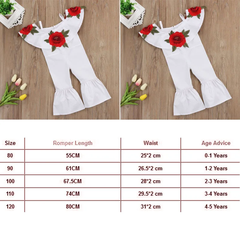 

New Baby Girls Red Rose Floral Ruffle Romper Girl Jumpsuits Kids Trousers Kid Outfit Clothes