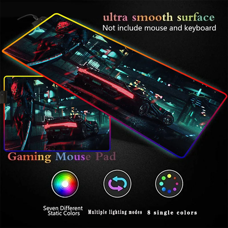 

Car Neon Lights Gaming Computer Mousepad RGB Large Mouse Pads XXL Big Mouse Mat Play Desk Mat LED Backlit Keyboard Mause Pad