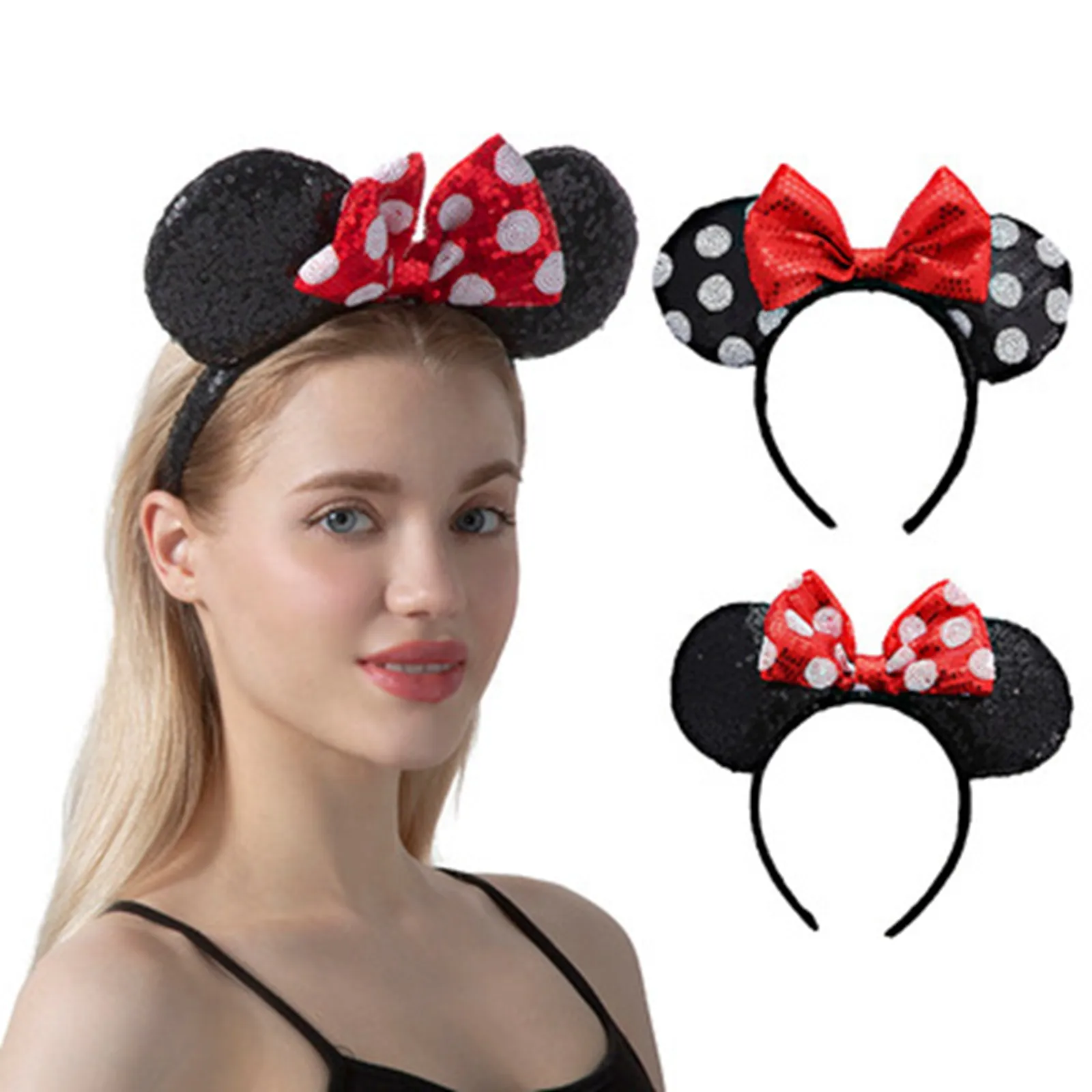 

1Pcs Popular Mouse Ears Headband Sequins Hair Bows Charactor For Women Festival Hairband Girls Hair Accessories Party Headwear
