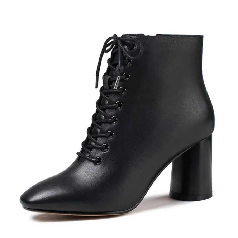 Женские ботинки из натуральной кожи на квадратном каблуке размеры 3 10 5|shoes woman|shoe