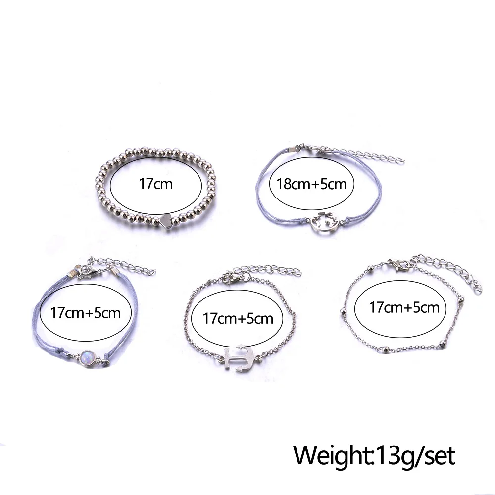 Женский винтажный браслет в стиле бохо 5 шт./компл. с якорем опаллами бусинами и