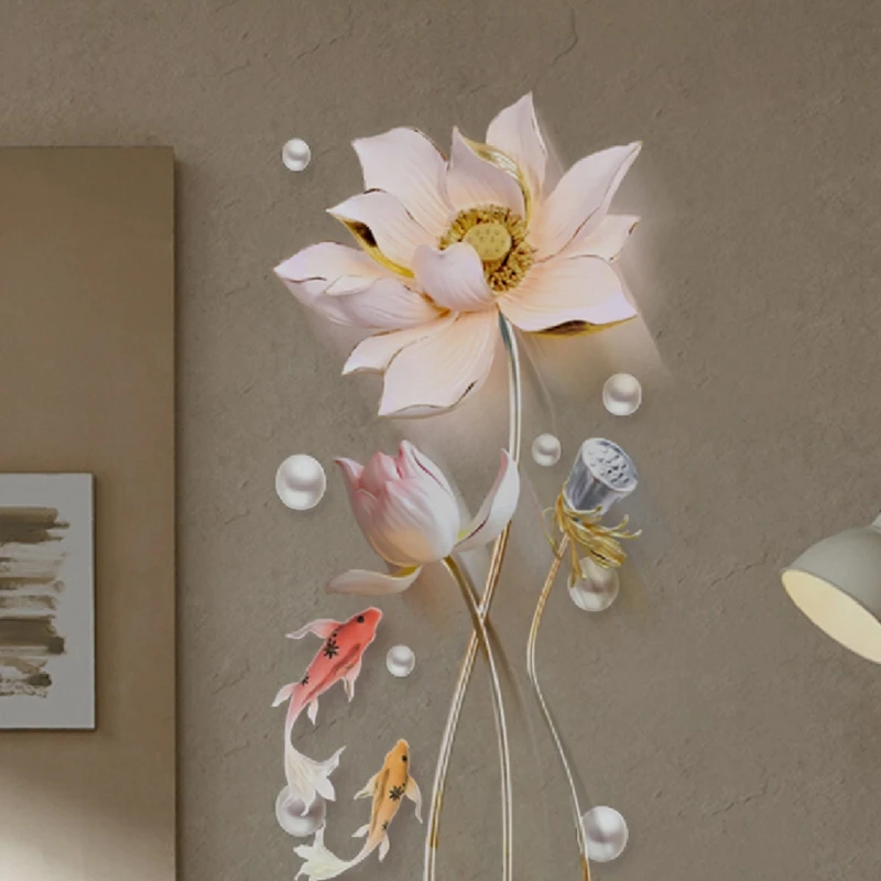 Объемная наклейка на стену в виде цветка лотоса самоклеящийся Декор для дома из