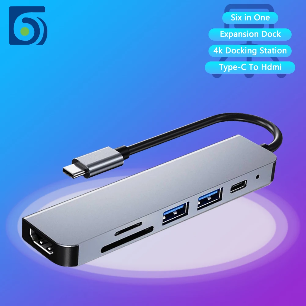 Hub Usb C 6 In 1 HDMI-Compatible Adapter Usb C Hub TF SD Reader PD 3.0 Docking Station for MacBook Pro/Air/Huawei Mate Splitter