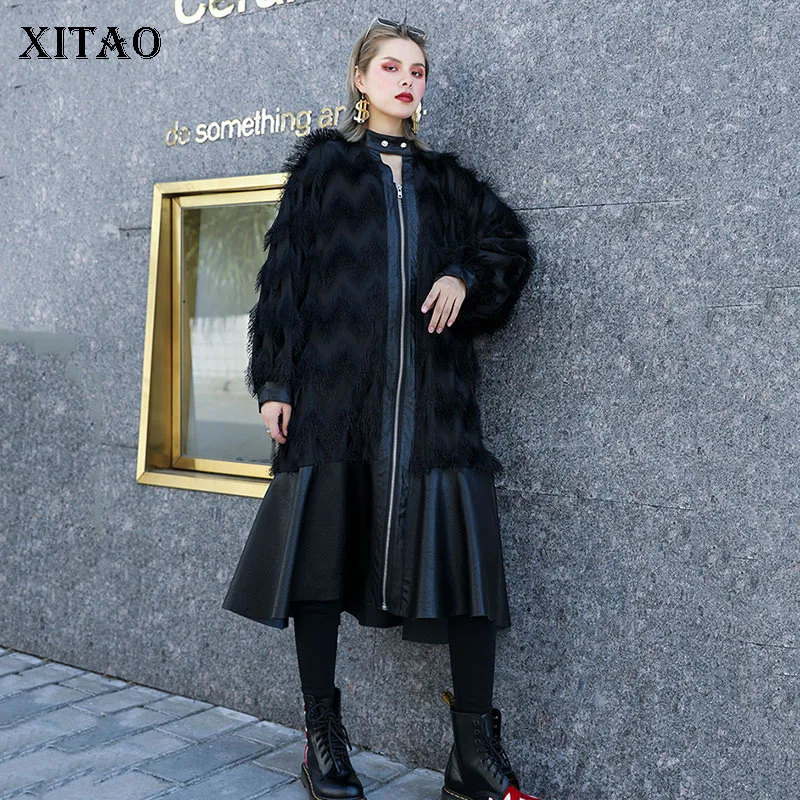 XITAO Tide Лоскутная искусственная кожа с кисточками пальто модного размера плюс