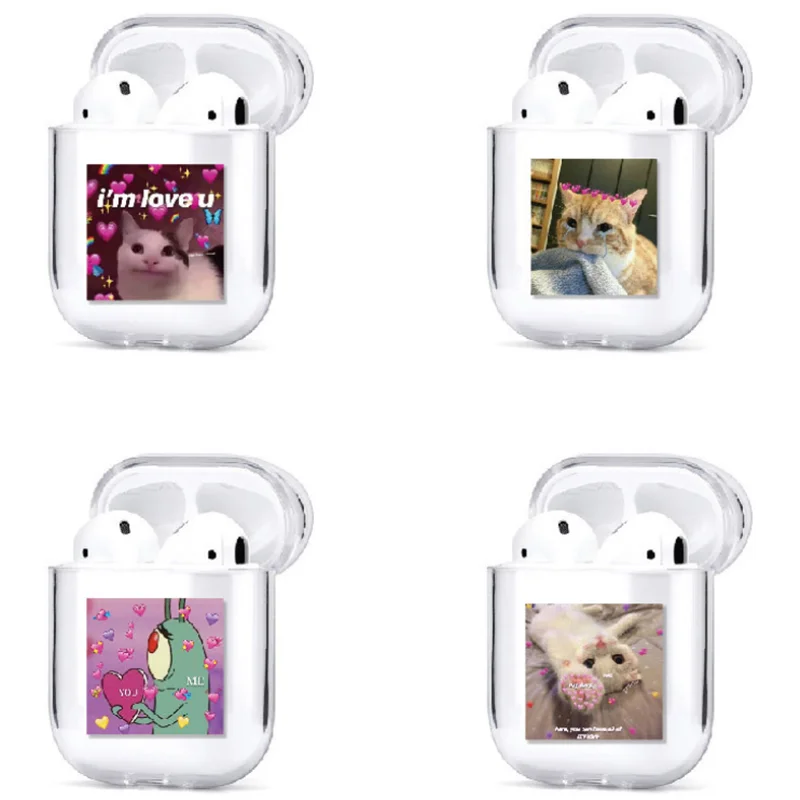 

Transparent Cute Cat Kitty Case For Airpods Earphone Cases PC Simple Case For AirPods 2 Earphone Cover For Apple Air Pods Case