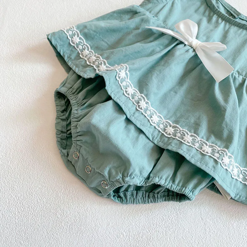 

MILANCEL 2021 Spring New Born Clothes Cute Sleeveless Solid Bow O-Neck Collar Bodysuit