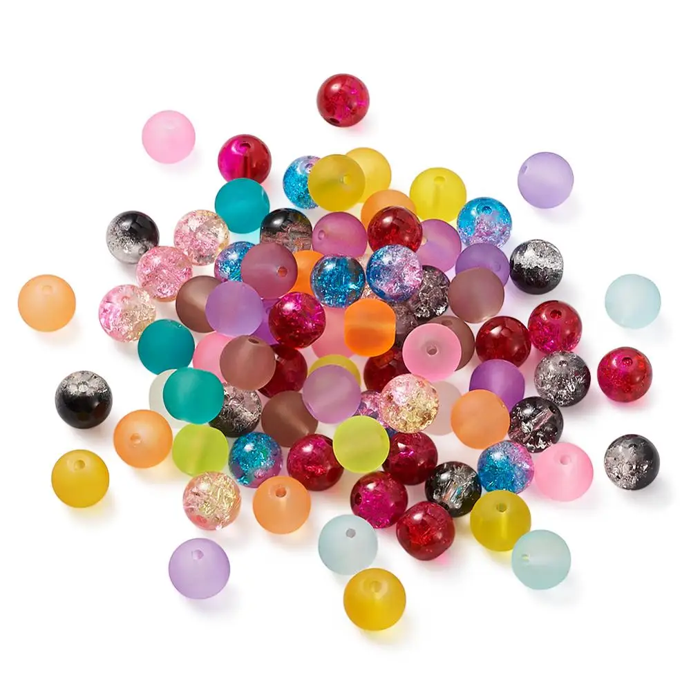 

pandahall 400 pcs/set DIY Jewelry Making Mixed Color Round Transparent Frosted Glass Beads and Two Tone Crackle Glass Beads 8mm