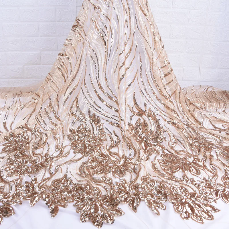 Золотая африканская кружевная ткань высокого качества, кружевная ткань с блестками и цветочной вышивкой, африканская французская тюль, кружевная ткань для свадебного платья A1737