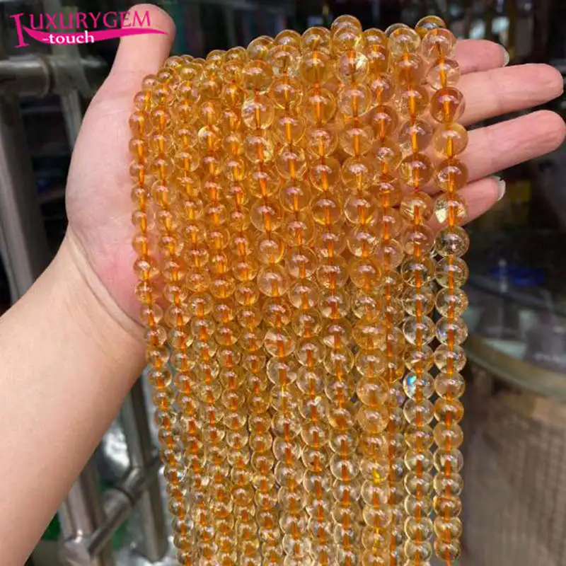 

Natural Citrines Crystal Stone Round Loose Spacer Smooth Beads 4/6/8/10/12mm DIY Jewelry Accessory 38cm sk40
