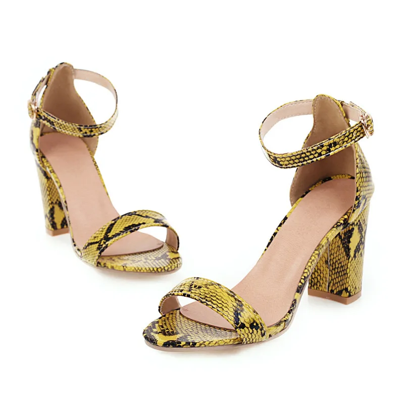 

Lasyarrow 2020 newest summer women sandals fashion snake buckle party shoes thick high heels round toe classic women pumps