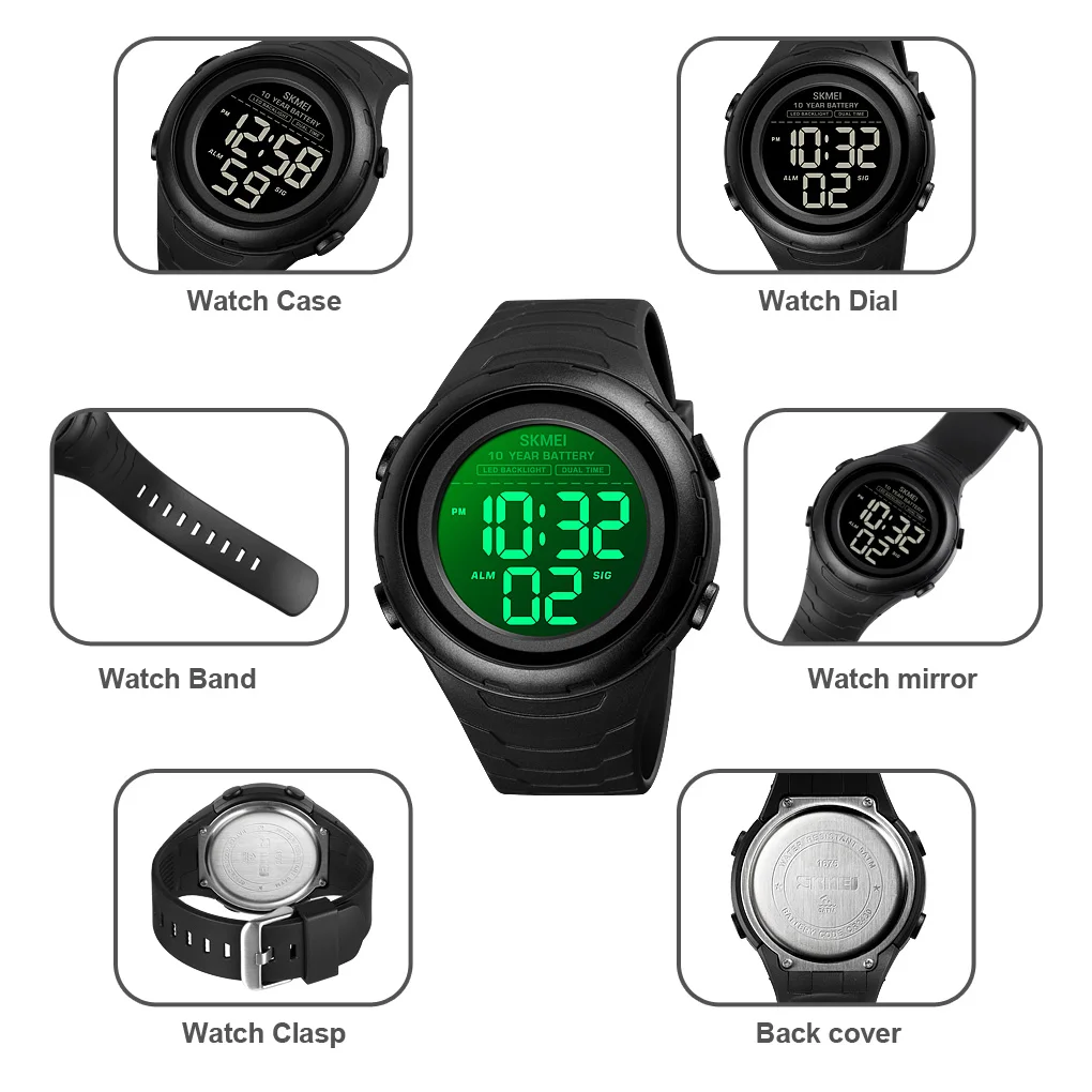 2021 SKMEI 1675 детские цифровые наручные часы с двойным временем секундомером хронографом датой недели спортивные студенческие часы с будильник... от AliExpress RU&CIS NEW