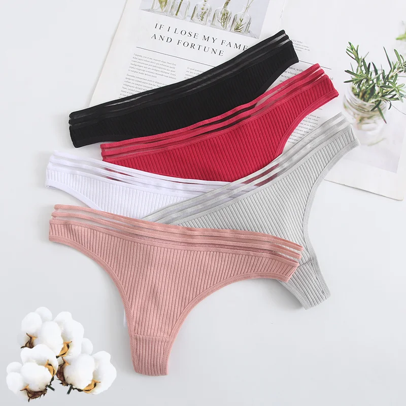 

3Pcs New Women's Underwear Panties Cotton Sexy Thong Soft Low-waist G-String Breathable Comfortable Fashion Lingerie
