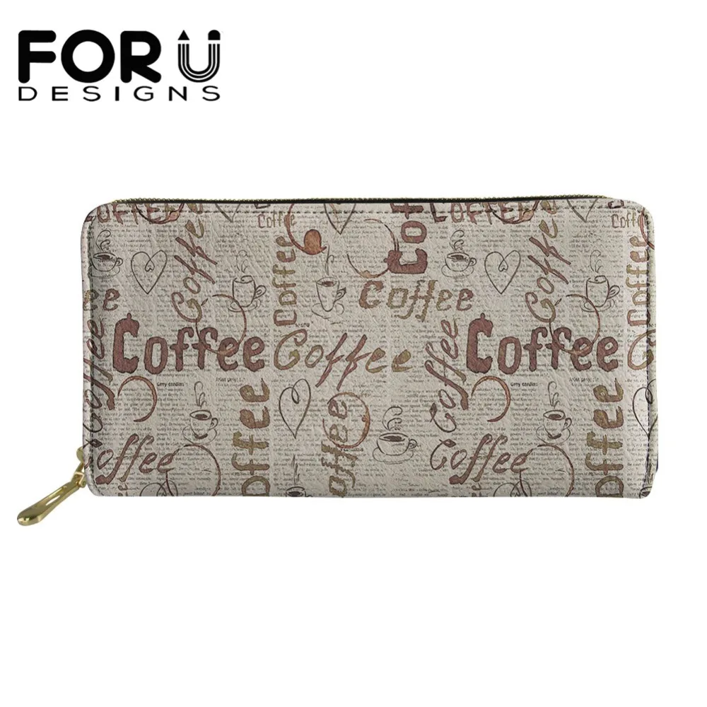 

Женские Длинные кошельки FORUDESIGNS 2021, кофейный 3D кошелек из искусственной кожи с принтом пятен, держатель для карт, модный клатч на молнии, кош...