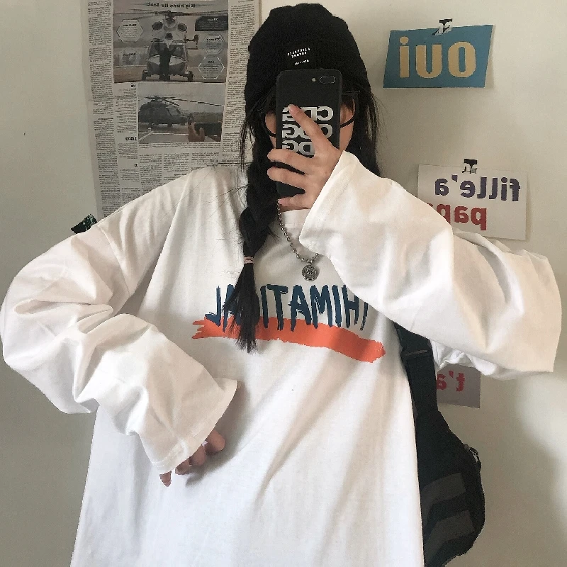 

autumn new Women's Clothing o-neck loose casual Tees ins harajuku print long sleeve t-shirts Female fashion ladies tops hipster