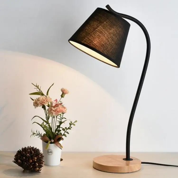 LED modern minimalist nordic wooden bedroom bedside decoration fabric wood art study desk lamp