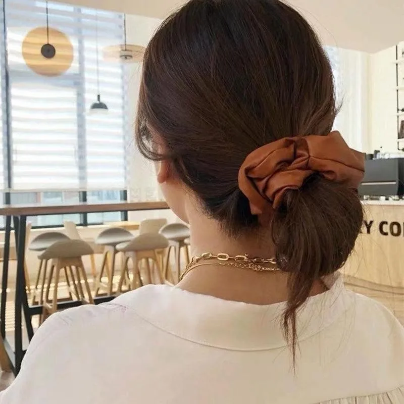 

Simple PU Scrunchies Color Rubber Bands For Women Girls Elastic Hair Bands Korean Fashion Ponytail Hold Hair Accessories