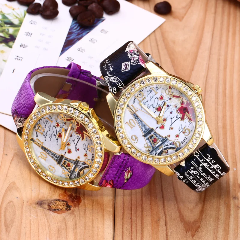 New Luxury Women Watches Fashion Eiffel Tower Diamond Women Watch Girls Beautiful Printing Female Dress Watch Ladies Wristwatch images - 6