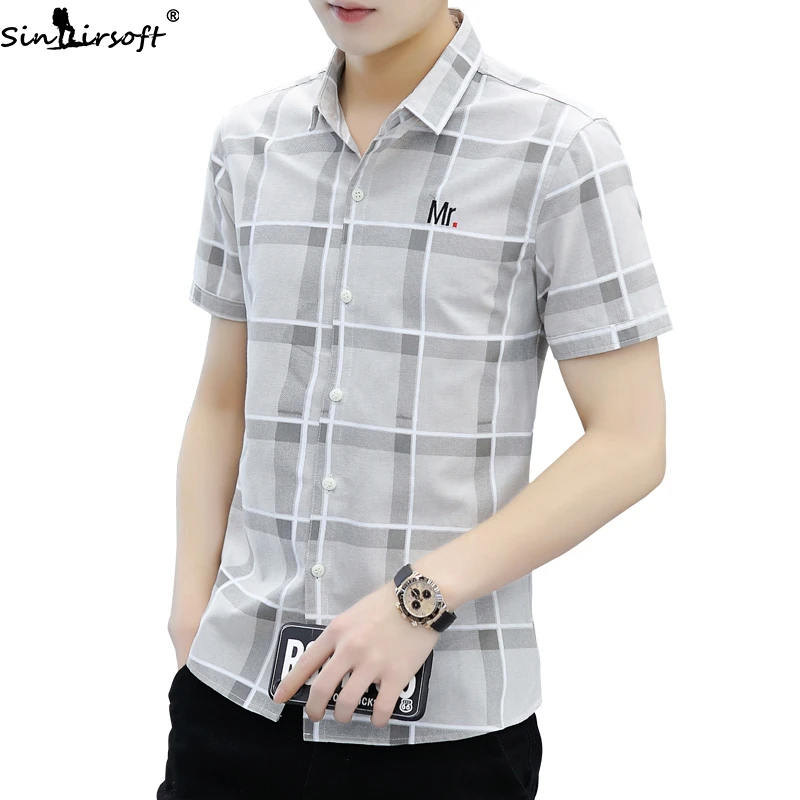 Men's Summer Slim Lapel Plaid Short Sleeve Shirt Men Cotton Soft Trend Trendy Casual Mens Teen Style | Мужская одежда