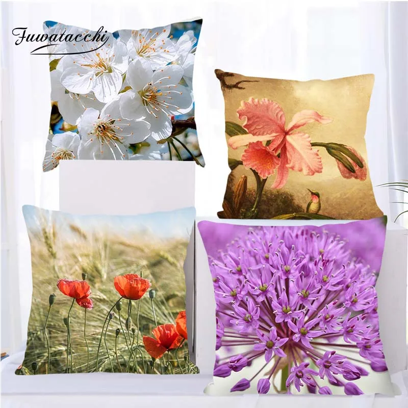 

Fuwatacchi Pink Floral Series Cushion Cover Roses Pillow Cover for Sofa Bedroom Car Decoration Spring Cherry Throw Pillowcases
